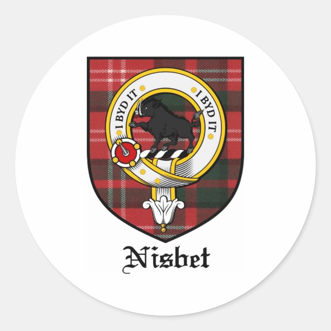 Adesivo Redondo Nisbet Clan Crest Crachá Tartan (Frente)