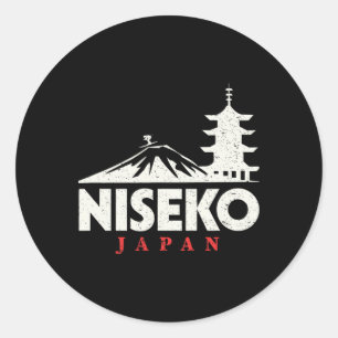 Adesivo Redondo Niseko Japão Ski Resort Retro Skiting Snowboard