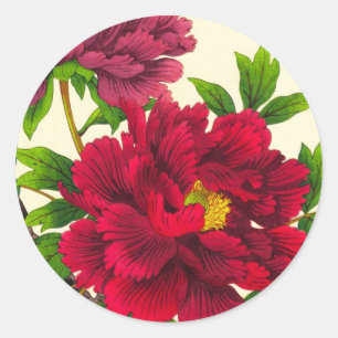 Adesivo Redondo Nishimura Hodo Peônia flores japonesas arte fino