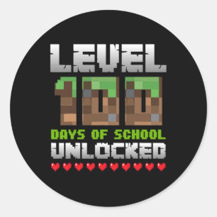 Adesivo Redondo Nível 100 Dias De Escola Desbloqueado Jogo Pixel 1