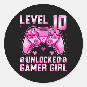 Adesivo Redondo Nível 10 Gamer Girl Video Gamer 10th Birt