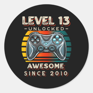 Adesivo Redondo Nível 13 13 do jogo de vídeo desbloqueado Aniversá