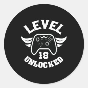 Adesivo Redondo Nível 18 Desbloqueado 18 Aniversário Jogos 18 Aniv