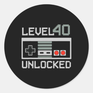 Adesivo Redondo Nível 40 Desbloqueado Video Gamer Vintage Aniversá