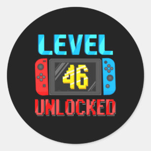 Adesivo Redondo Nível 46 Desbloqueado Aniversário Vídeo Gamer 46º