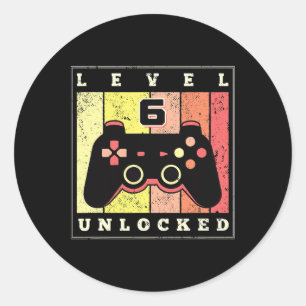 Adesivo Redondo Nível 6 Desbloqueado Gamer Divertido Aniversário d