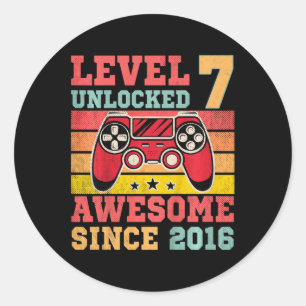 Adesivo Redondo Nível 7 Vintage Vintage Video Game 7 Birthday G
