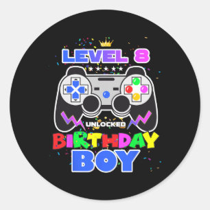 Adesivo Redondo Nível 8 Desbloqueado Aniversariante Video Game 8º