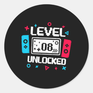 Adesivo Redondo Nível 8 Desbloqueado Gamer - Presente de 8º Aniver