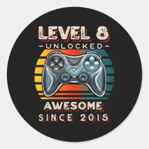 Adesivo Redondo Nível 8 Desbloqueado Jogo de Vídeo de Aniversário