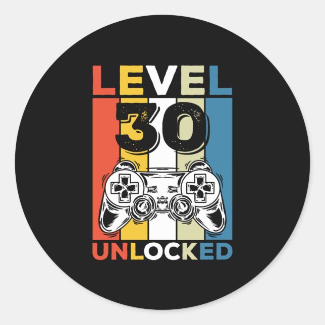 Adesivo Redondo Nível de 30 de Aniversário 30 Vez De Jogos Desbloq (Frente)
