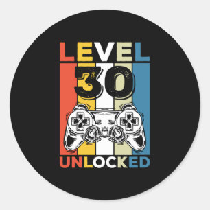 Adesivo Redondo Nível de 30 de Aniversário 30 Vez De Jogos Desbloq