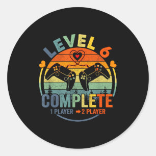 Adesivo Redondo Nível de 6º Aniversário de Casamento de Gamer