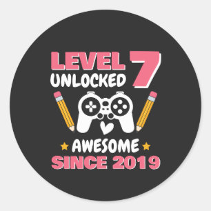 Adesivo Redondo Nível de Aniversário de Gamer Desbloqueado 7 Desde