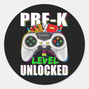 Adesivo Redondo Nível de Pré-K Desbloqueado Gamer Primeiro Dia de