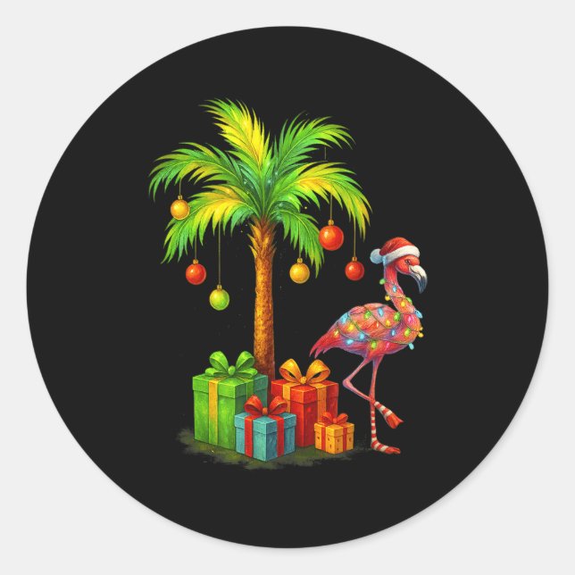 Adesivo Redondo Nk Flamingo Christmas Palm Tree Trocal Xmas  (Frente)