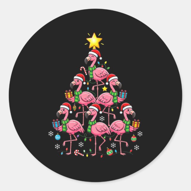 Adesivo Redondo Nk Flamingo Christmas Tree Santa Flamingo Holiday  (Frente)