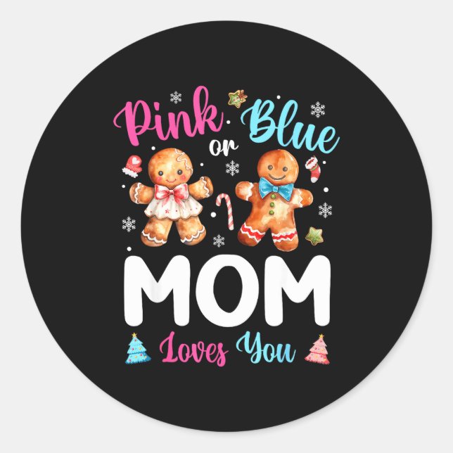 Adesivo Redondo Nk Or Blue Mom Loves You Gender Reveal Christmas  (Frente)
