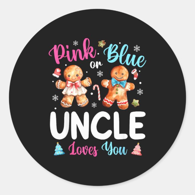 Adesivo Redondo Nk Or Blue Uncle Loves You Gender Reveal Christmas (Frente)