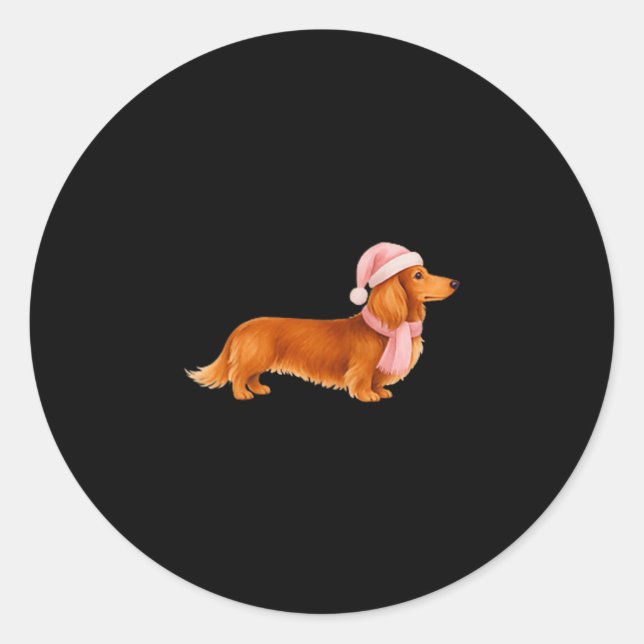 Adesivo Redondo Nk Santa Red Long Haired Dachshund Christmas  (Frente)