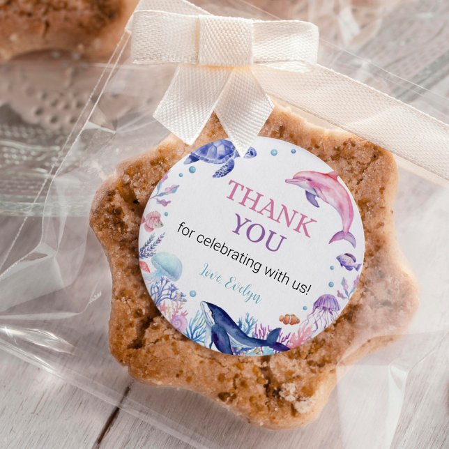 Adesivo Redondo No Aniversário do Sea Dolphin Sticker Labels (Criador carregado)