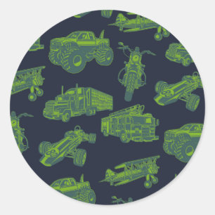 Adesivo Redondo No azul e verde veículos em movimento de carros me