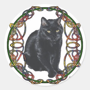 Adesivo Redondo Nó Celtico de Gato Preto