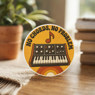Adesivo Redondo No Chords, No Problem – Synth Nerd Humor