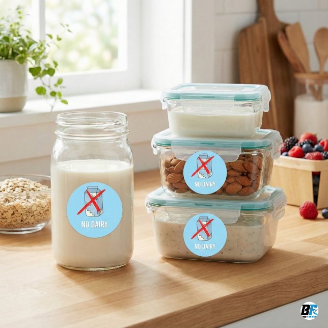 Adesivo Redondo No Dairy Allergy Alert Milk Free Symbol Kids Blue (Criador carregado)