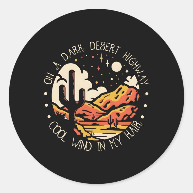 Adesivo Redondo No Deserto Escuro Vento Na Estrada Do Meu Cabelo (Frente)