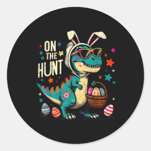 Adesivo Redondo No Dia Felz pascoa De Hunt Dino, T-rex Dinossaur