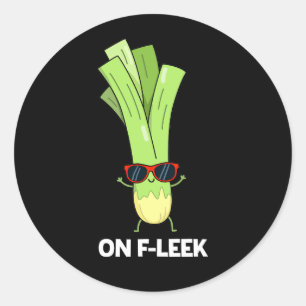 Adesivo Redondo No Fleek Funny Veggie Leek Pun Dark BG