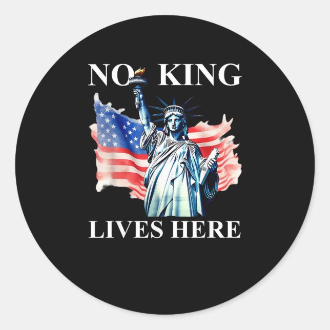 Adesivo Redondo No King Lives in America Freedom Flag Patriotic (Frente)
