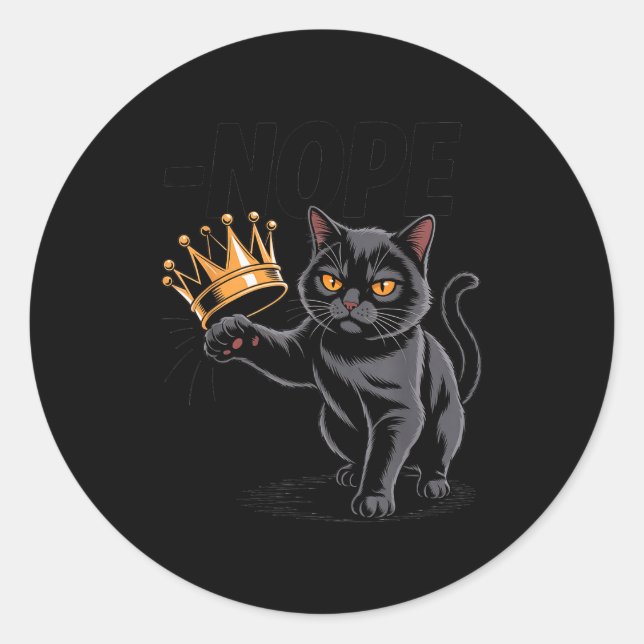 Adesivo Redondo No Kings In America Funny Black Cat Kicking Crown  (Frente)
