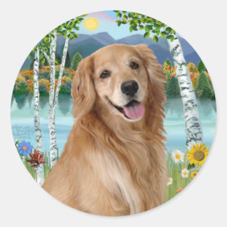Adesivo Redondo No Lago - Golden Retriever