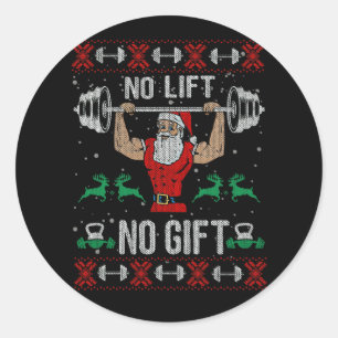Adesivo Redondo No Lift No Gift Ugly Christmas Sweater Gym Santa