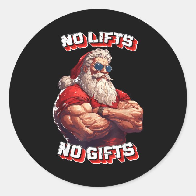 Adesivo Redondo No Lifts No Bodybuilder Fitness Santa Christmas  (Frente)