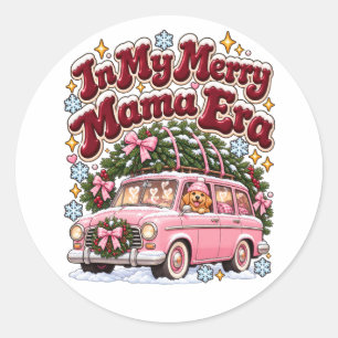 Adesivo Redondo No Meu Alegre Era de Mamãe Natal Rosa Carro Person