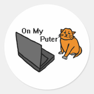 Adesivo Redondo No Meu Computador Divertido Meme de Gato Laranja