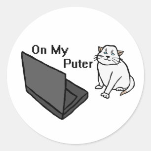 Adesivo Redondo No Meu Computador Engraçado Meme de Gato Branco