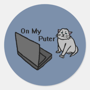 Adesivo Redondo No Meu Computador Engraçado Meme de Gato Cinza
