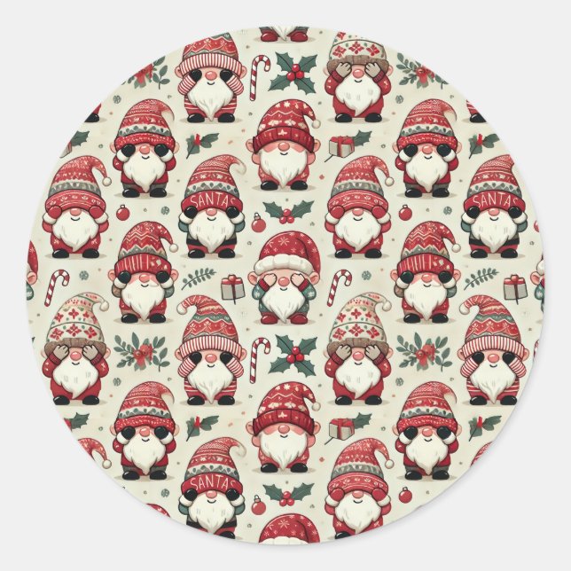 Adesivo Redondo No Peeking Illustrated Gnome Christmas Stickers (Frente)