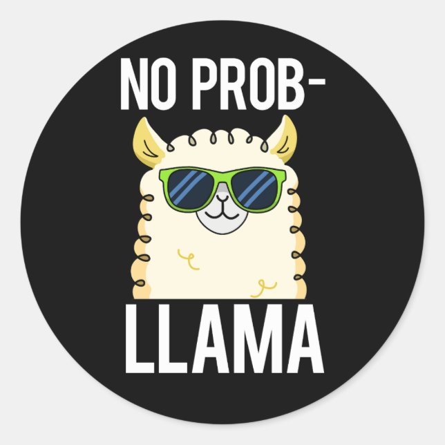 Adesivo Redondo No-Prob-Llama Funny Legal Llama Pun Dark BG (Frente)