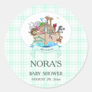 Adesivo Redondo Noah's Ark Animal Mint Gingham
