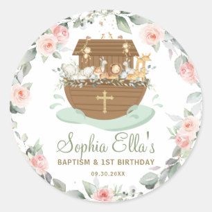 Adesivo Redondo Noah's Ark Flowers Baptism Christening Natal