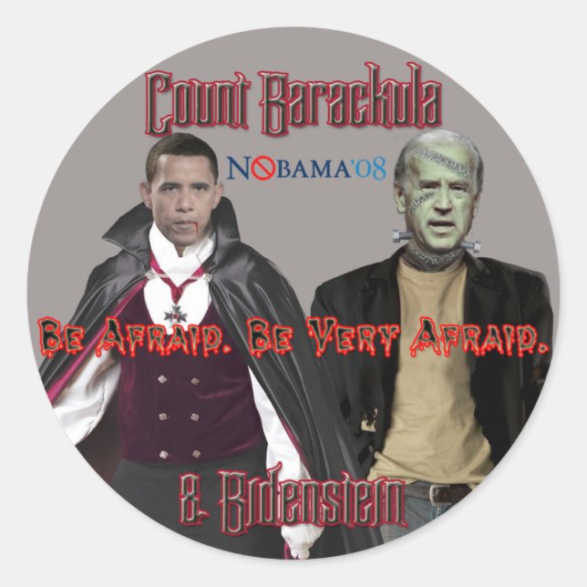 Adesivo Redondo Nobama Halloween - Barackula e Bidenstein Stickers (Frente)