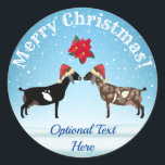 Adesivo Redondo Nobian Dairy Goat Christmas in the snow<br><div class="desc">Natal para a Fazenda de cabras de laticínios na neve Pinheiros Feliz Natal</div>
