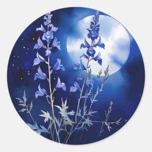 Adesivo Redondo Nocturnal Bloom Watercolor Larkspur