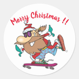 Adesivo Redondo Noel Claus do Skateboard Engraçado Natal
