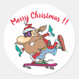 Adesivo Redondo Noel Claus do Skateboard Engraçado Natal